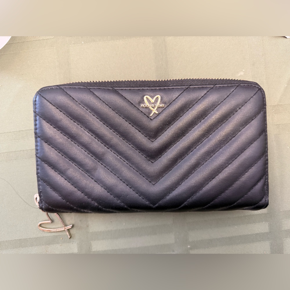 Victoria Secret Black Quilted Wallet with Gold Accents